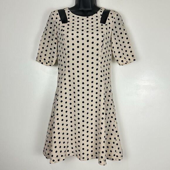 Patrizia Pepe Dresses & Skirts - Patrizia Pepe 100%Silk Polka Dot Black Cream Dress Size 38 Cold Shoulder Lined